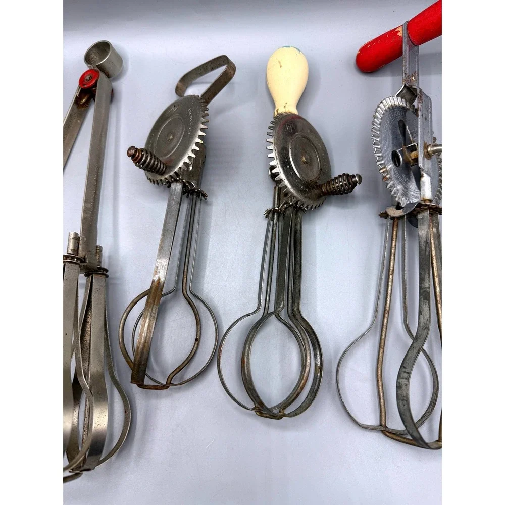 Vintage Hand Crank Egg Beater Lot 6pc Taplin High Speed Rustic Kitchen Decor